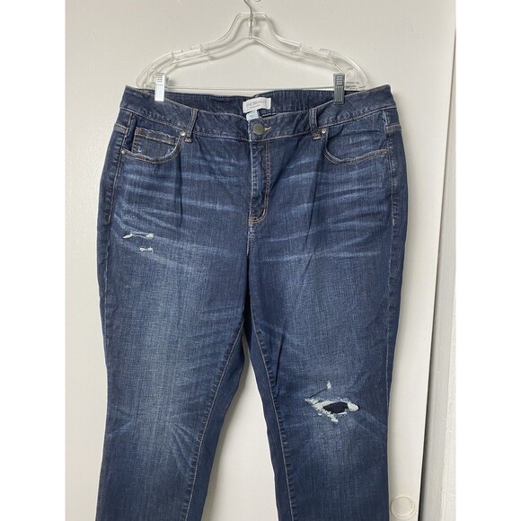 Lane Bryant Blue Jeans Skinny Girlfriend Mid Rise Womens Size 22 Distressed - Picture 11 of 14